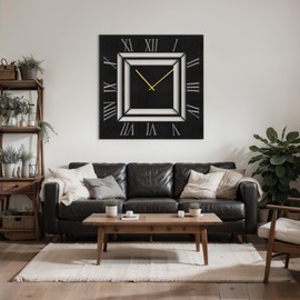 SIGNLEADER Metal Wall Clock Decor Wall Art Silent Battery Operated, Square Illusion Roman Numeral Wall Sculpture Clock Hangings Home Decoration for Living Room, Bedroom, Kitchen, Bathroom - 24" Black