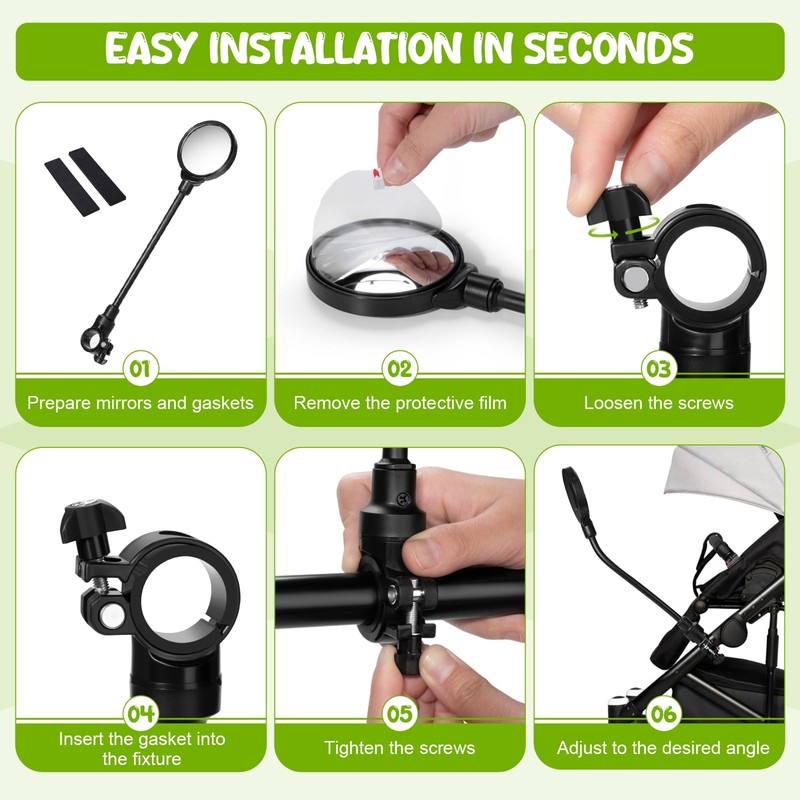 Stroller Mirror, Stroller Accessories Easily Attaches to Most Strollers for