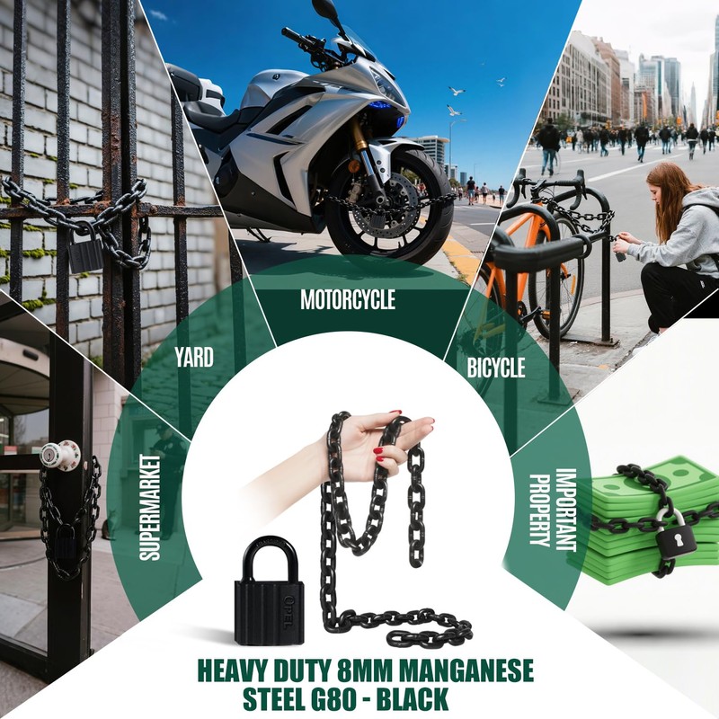VNAKER G80 Mn Steel Chain Lock, Heavy-Duty Anti-Theft Chain Lock