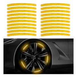 Gasedin 20 PCS Reflective Car Wheel Stripe Stickers, Self-Adhesive Strips Wheel Hub Reflective Decal, Night Safety Warning Fluorescent Tire Rim Decor for Auto, Car Accessories (Yellow)