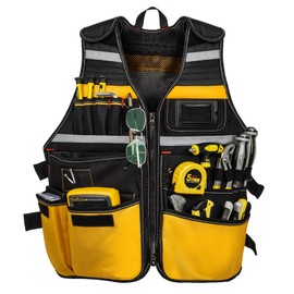 Tool Vest, Electrician Tool Vest for Men, 22 Compartments, Reflective Workwear with Adjustable Waist & Upgraded Comfortable Neck Opening