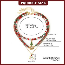 FDEETY Set of 3 Christmas Necklace Creative Colourful Layered Stackable with Yeti Bell Charm Soft Ceramic Necklace Set Gifts Women, Soft ceramic