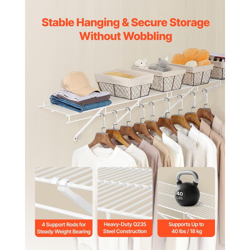 VEVOR Wire Shelf Kit, 3 ft, Set of 2, Wall