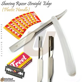 Medentra Straight Shaving Razor Folding Knife Lightweight White Plastic Handle With Blade