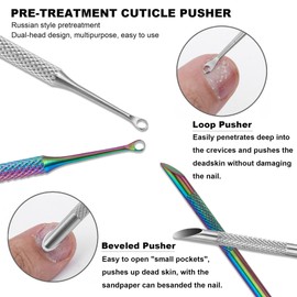 HaimiLiya Pre-treatment Cuticle Pusher, Russian Prep Nail Pushers, Dual Ended Cuticle Remover with 100/180 Grit Sandpaper Sheets, Nail Care for Manicure Pedicure Nail Art