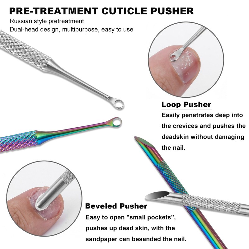 HaimiLiya Pre-treatment Cuticle Pusher, Russian Prep Nail Pushers, Dual Ended