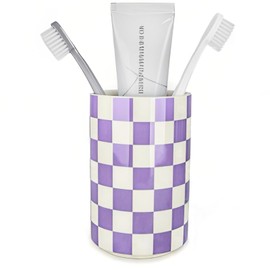 Ceramic Toothbrush Holder, Purple Tooth Brush Holders for Bathrooms, Lavender Bathroom Accessories, Modern Cute Tooth Brush Tumbler/Cup, Toothbrushes Toothpaste Storage Dispenser for Countertop