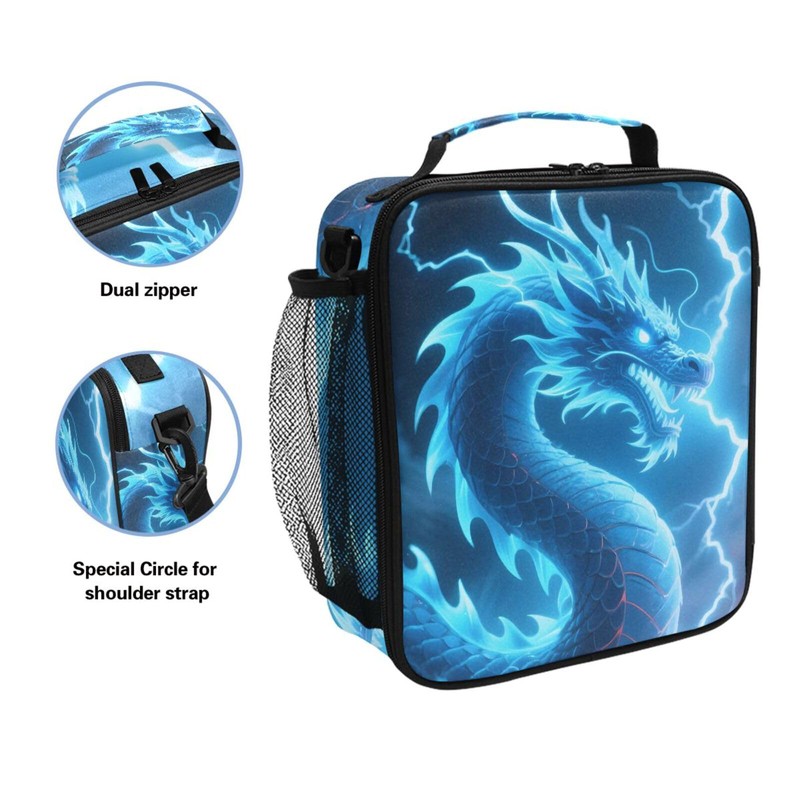 Dragon Blue Lightning Lunch Box Insulated Lunch Bag Prep Kids