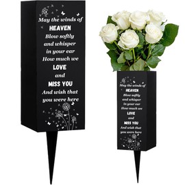 WEBEEDY Cemetery Vases Metal Cemetery Vases for Graves with Spikes Butterfly Dandelion Pattern Black Cemetery Memory Sign Grave Decorations for Cemetery Lovers 8 x 20 cm