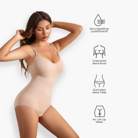 FeinForm Women's Shapewear Bodysuit Spaghetti Straps Tummy Control Seamless Nude, beige, M