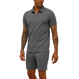CTU Men's Tracksuit Polo Shirt and Shorts 2 Pieces Summer Outfits Sportswear Sweatsuits, gray