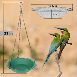 Hanging Bird Bath & Bird Feeder Set, 2 in 1 Birds Feeder Tray and Birdbath Bowl 10 inch with Chains for Outside, Wildbird Feeder for Outdoors Garden Patio Yard Lawn Decor, Green