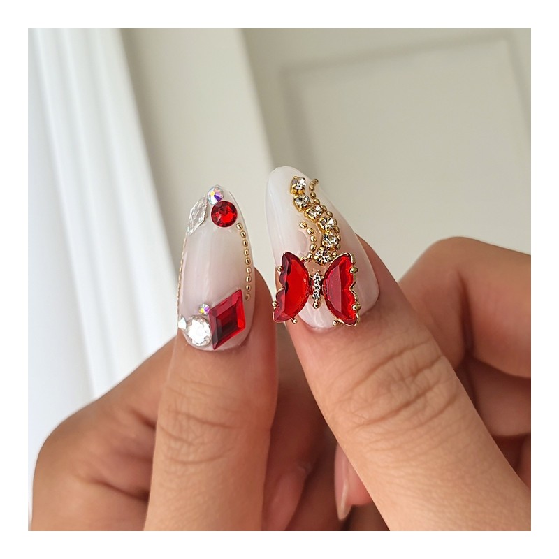 Red Quartz Handmade Nail Tips - Long Square / 레드쿼츠