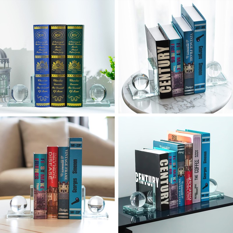 1 Pair Crystal Bookends with Crystal Ball Decorative Ornaments,L Shape