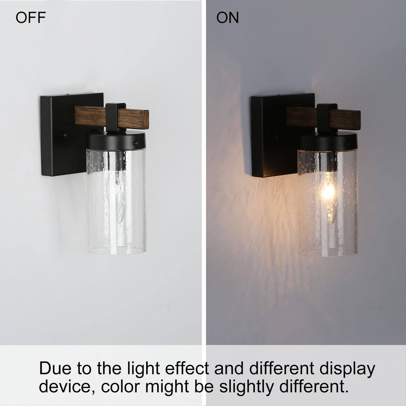 GEPOW Sconces Wall Lighting, 1-Light Black and Faux Wood Wall