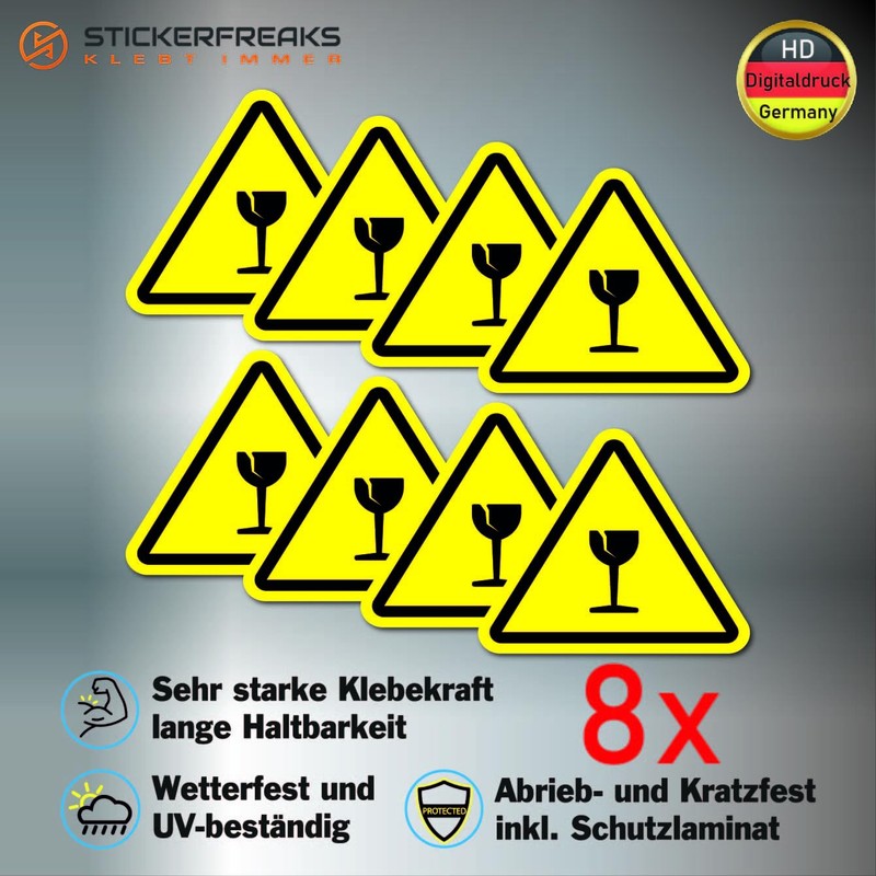 Pack of 8 Warning Stickers 6 x 5 cm Fragile