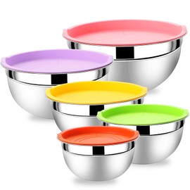 Lazycorner Mixing Bowls with Airtight Lids Set 5 Pcs Stainless Steel Bowls Set Baking Set Non-Slip Silicone Bottoms Great for Serving & Baking