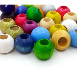 Pack of 200 Wooden Beads 10 mm Large Hole Wooden Beads 4.5 mm Large Hole for Threading Wooden Balls Round Colourful Mix Colours Set for Crafts