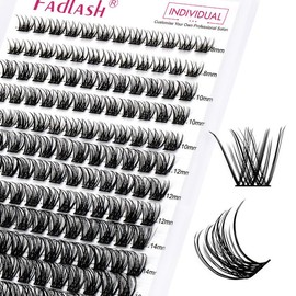 Fadlash Individual Eyelashes, DIY Lash Clusters, Eyelash Extension, D Curl, Mixed Length, 8-16 mm, Reusable Cluster Eyelashes, DIY Individual Eyelashes (0.07-D Mix (8-16))