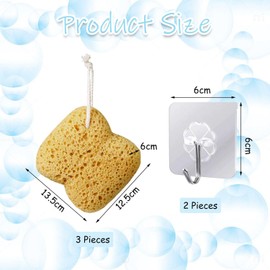 3 Pieces Cleaning Sponge And 2 Pieces Hooks, Bath Accessories, Body Cleaning Tools, Exfoliating Sponge, Bathroom Supplies.