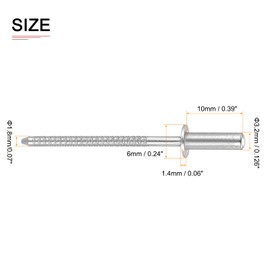 DTGN 3.2 mm x 10 mm (DxL) Blind Rivets - 50 Pack - Good for Machine Connection - 304 Stainless Steel Dome Closed End Rivet