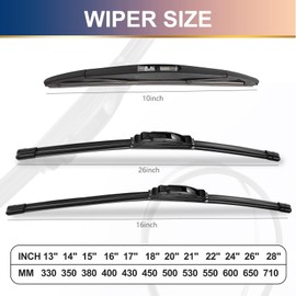 3 wipers Replacement for Nissan Leaf 2011 2012 2013 2014 2015 2016 2017 2018 2019, Windshield Wiper Blades Original Equipment Replacement - 26"/16"/10" (Set of 3) U/J HOOK
