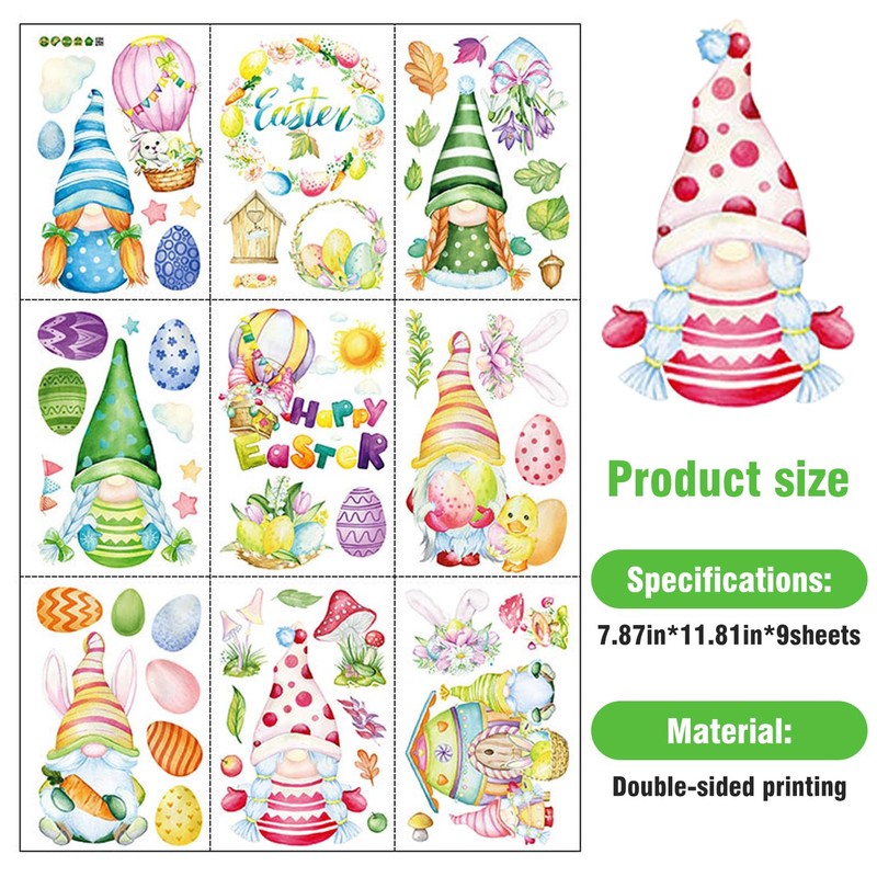 540 PCS Easter Decorations Window Clings, 9 Sheets Easter Window