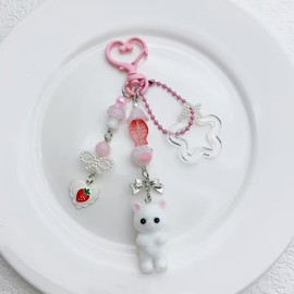 EXPHAIN Cute Cat Kitty Keychain for Women Y2k Kawaii Pendent Keychains Aesthetic Bow keychain bag purse charms (Pink)