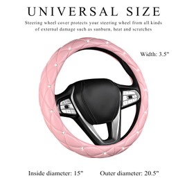 DXNQ Bling Crystal Steering Wheel Cover, 15 Inch Soft Leather Sparkling Rhinestone Steering Wheel Protector, Universal Anti-Slip Steering Wheel Pad for Women Girls, Car Accessories (Pink)