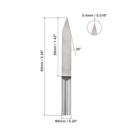 sourcing map Wood Engraving Bit Solid Carbide 6mm Shank, 30 Degree 0.4mm x 60mm CNC Router Tool for Acrylic PVC MDF PCB Wood Carving