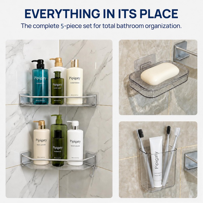 Acrylic Shower Shelves Wall Mount, Shower Corner Shelf, Adhesive