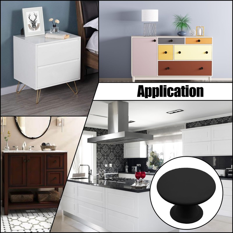 Unlorspy 12 Pcs Matte Black Round Kitchen Cabinet Knobs, 30mm/1.18