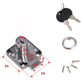 Cold Rolled Steel Cam Locks, Stainless Steel Color Square Furniture Cabinet Drawer Cupboard Door Security Lock with 2 Keys, 36x36mm