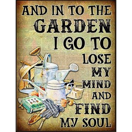 Aperiy Looking for My Soul in The Garden Posters, Gardening Prints, Gifts from Farmers, Signs of Home, Metal Sign Indoor Outdoor Poster Tin Sign Metal Home Wall Decoration 8x12inch