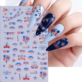 4 Sheets 4th of July Nail Stickers for Nail Art Independence Day Nail Decals 3D Flower Butterflies Lips Heart Star Self-Adhesive Nail Art Stickers Patriotic American Flag Nail Decor for Women DIY