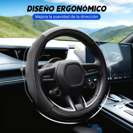 Funda Para Volante Fibra Carbono Cuero Vacuno Forma Redonda