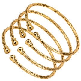 4pcs India Brass Openable Bangle Bracelet Arab Ethiopian Bangle Gold Color Dubai Africa Jewelry Gift, One Size, Metal, no gemstone
