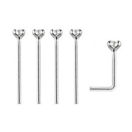 PACK OF 5 Clear Crystal Nose Studs STERLING SILVER Thin 0.6mm Bar Bend to Fit CHOOSE CRYSTAL SIZE - 1.2mm 1.5mm 2mm or 2.5mm (1.2 MM)