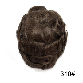 Sistema de reemplazo de cabello de piel sintética de poliuretano inyectado completo para hombres, peluquín para hombres duradero (310 marrón oscuro + 10% gris 120% claro medio a medio, 8 X10)