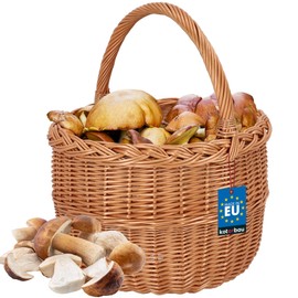 KOTARBAU Shopping Basket - Storage Basket - Braided Basket - Diameter 30 cm - Mushroom Basket - Basket for Fruit - Picnic Basket - Natural Colour - Wicker Basket with Handle