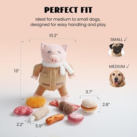 Nocciola 9-in-1 Food Theme Pig Dog Toy: Plush Puzzle Training Pet Toys with Squeaker and Crinkle Paper for Small and Medium Breeds,Christmas gift