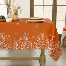 Softalker Fall Tablecloth Rectangle 60x120 Inch, Thanksgiving Autumn Harvest Orange Wild Flowers Decoration Table Cloths, Stain Resistant Farmhouse Table Cover for Holiday Dinner/Party