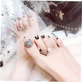 Healvian False Toenails Set of 24 Natural Look Silver Women's Manicure Fit Easy Application Nail Tips