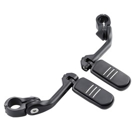 XFMT 1.25" Long Angled Adjustable Highway Footpegs Crash Bar Foot Rests Universal Fits For Harley Davidson Honda Kawasaki Suzuki Yamaha Streamliner Style, Matte Black