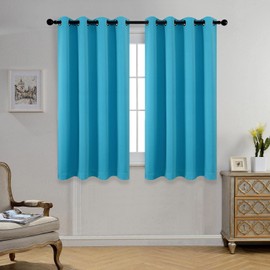 MIUCO 1 Pair Thermal Insulated Grommet 52-Inch-by-63-Inch Blackout Window Curtain Panels with 2 Tie Backs, Turquoise