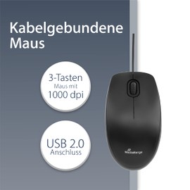 MediaRange kabelgebundene 3-Tasten Maus mit optischem Sensor, geräuscharm, schwarz