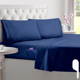 Dreamy Dreams Twin Sheets Set - Soft Microfiber 3 Piece Bed Sheets - 21" Deep Pocket Sheets with Corner Straps - Breathable & Cooling Hotel Luxury Sheets - Easy Care (Navy)