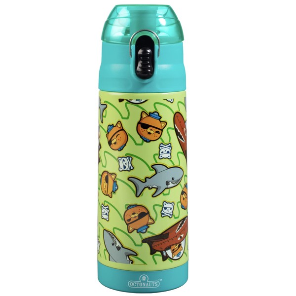 Octonauts - Botella de agua aislada de acero inoxidable de 13 onzas, color verde azulado para niños o niñas, fácil de usar para niños, reutilizable, a prueba de derrames sin BPA, de Hit Show arriba y más allá