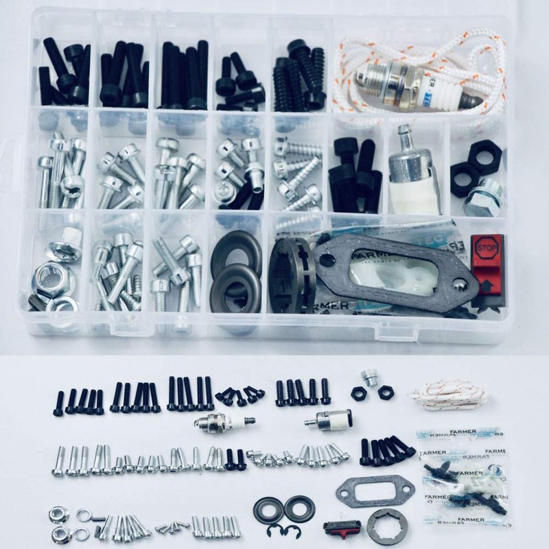 Farmertec 92IN1 Screws Bolts Nuts Clips Chain Tensioner Hardware Kit