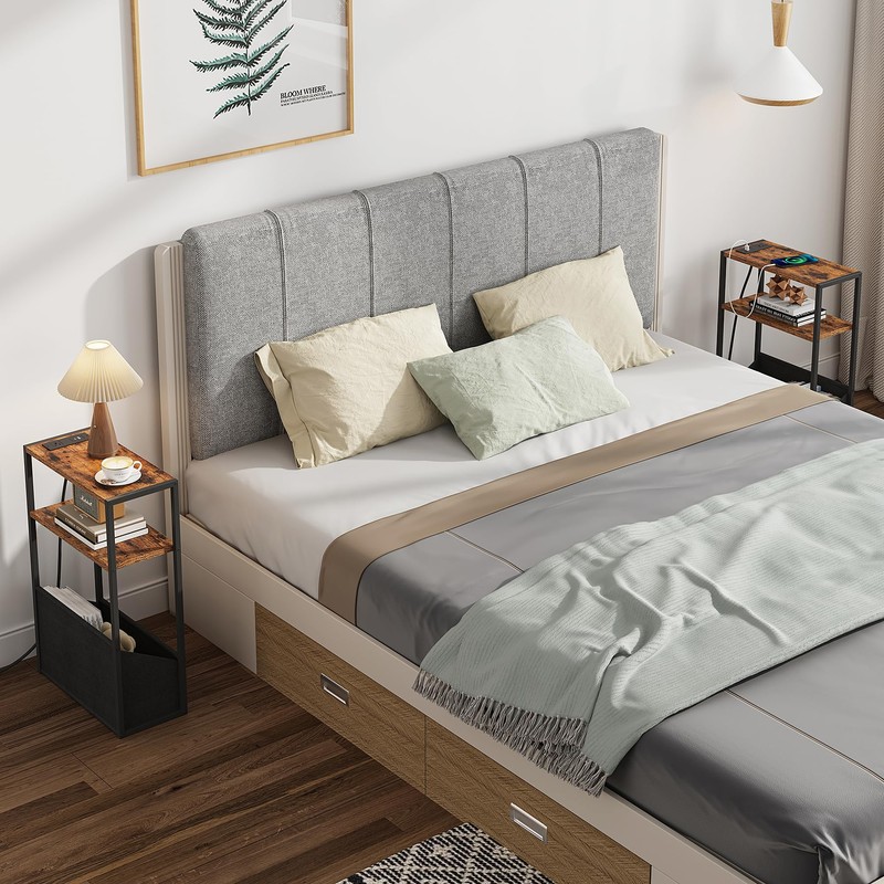 TUTOTAK Narrow Side Table with Charging Station, Slim End Table